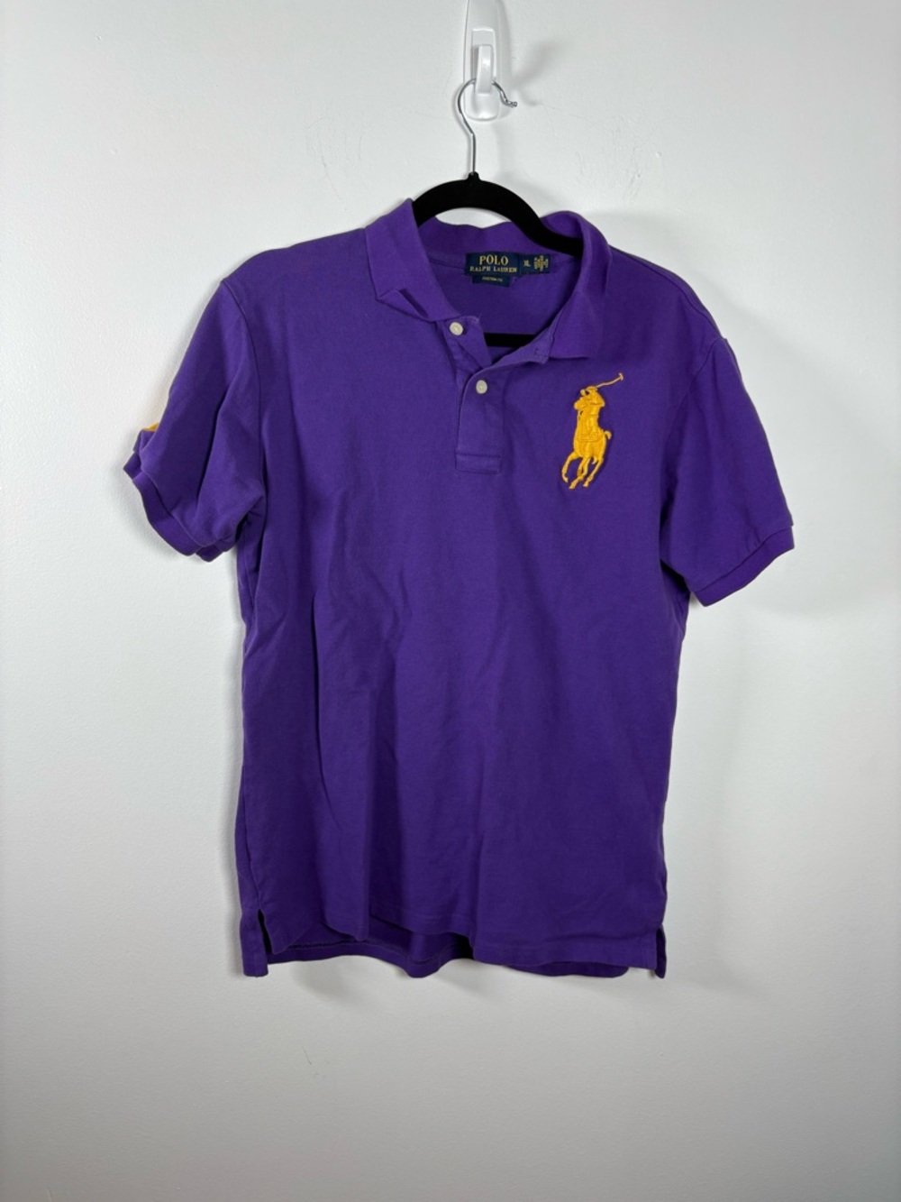 Vintage Ralph Lauren Polo Classic Fit Purple Polo Shirt with Yellow Logo